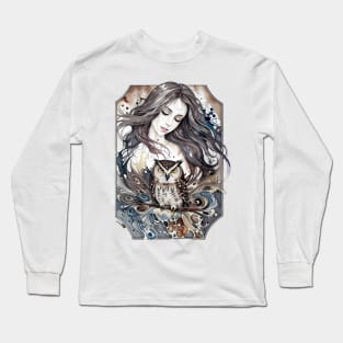 owl and woman Long Sleeve T-Shirt